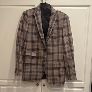 Classic Checkered Men's Blazer - Beige and Navy